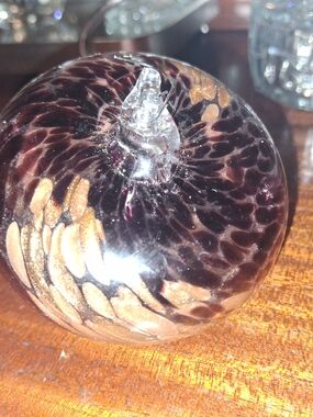 Handblown Glass Art Orb in Deep Purple and Gold